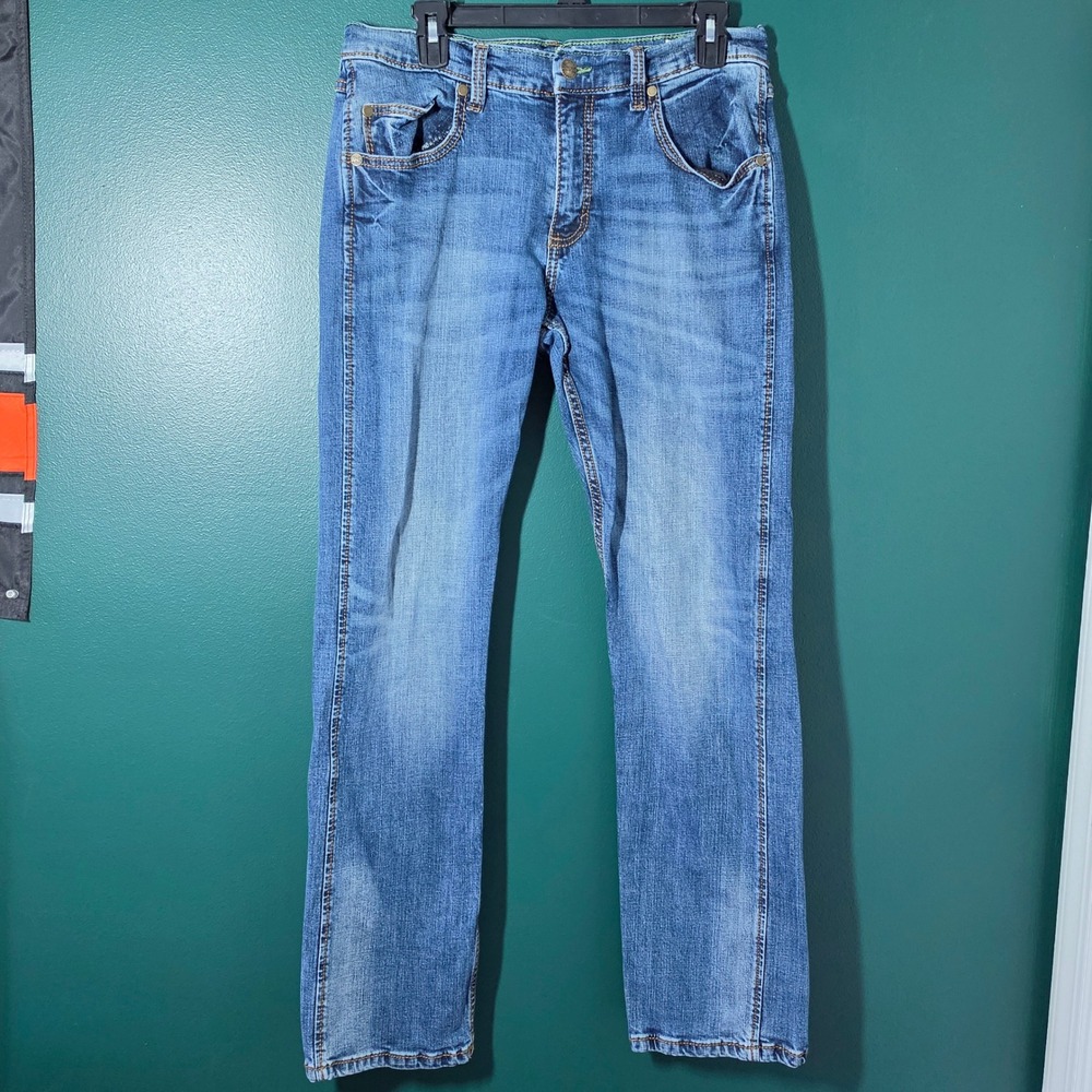 Wrangler Retro Slim Straight Jeans Mens 33x30 Medium Wash Blue Denim WLT88CW